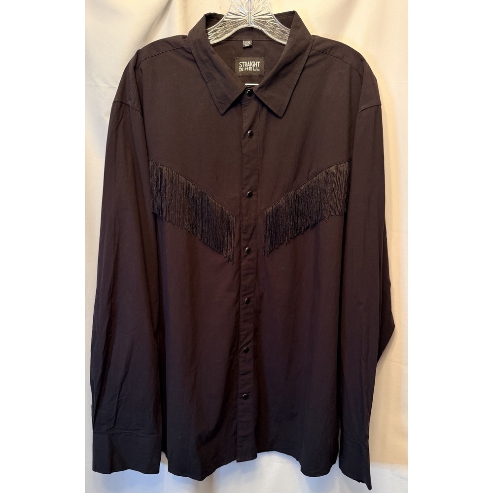 Straight To Hell Size 3XL Around Town Black On Black Fringe Western Shirt Pearl